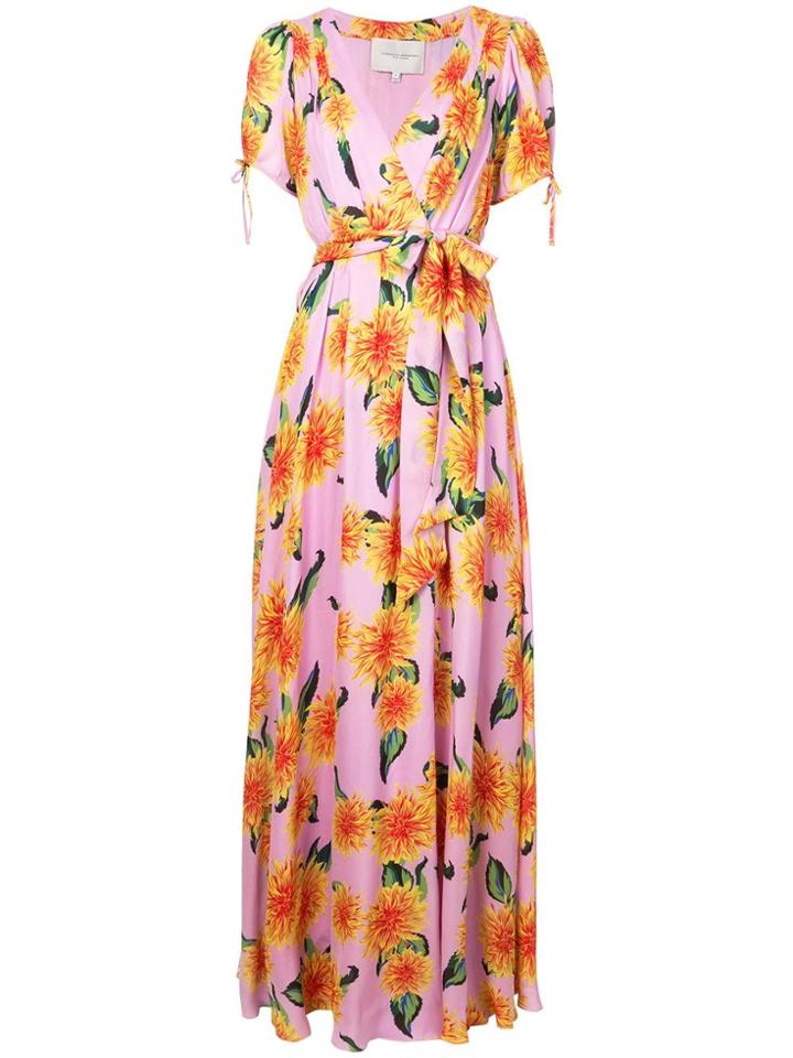 Carolina Herrera Floral Print Tie Waist Dress - Pink & Purple