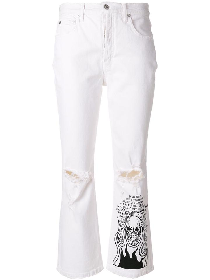 Adaptation Skull Print Bootcut Jeans - White
