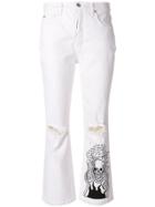 Adaptation Skull Print Bootcut Jeans - White