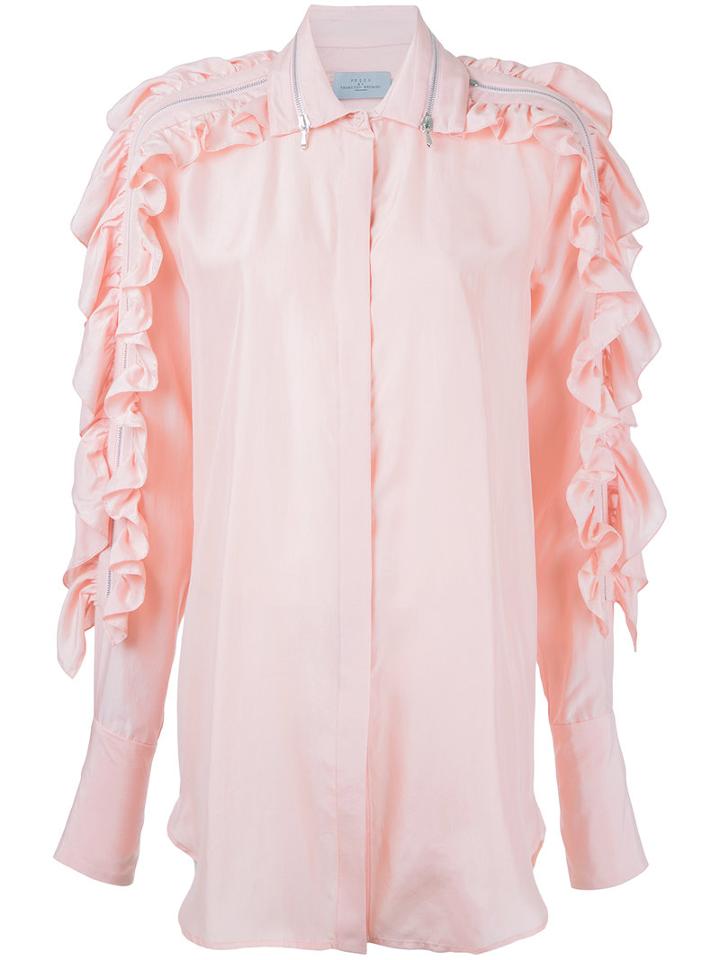 Preen By Thornton Bregazzi Ruffled Sleeve Shirt, Women's, Size: Large, Pink/purple, Silk