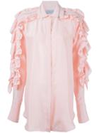 Preen By Thornton Bregazzi Ruffled Sleeve Shirt, Women's, Size: Large, Pink/purple, Silk