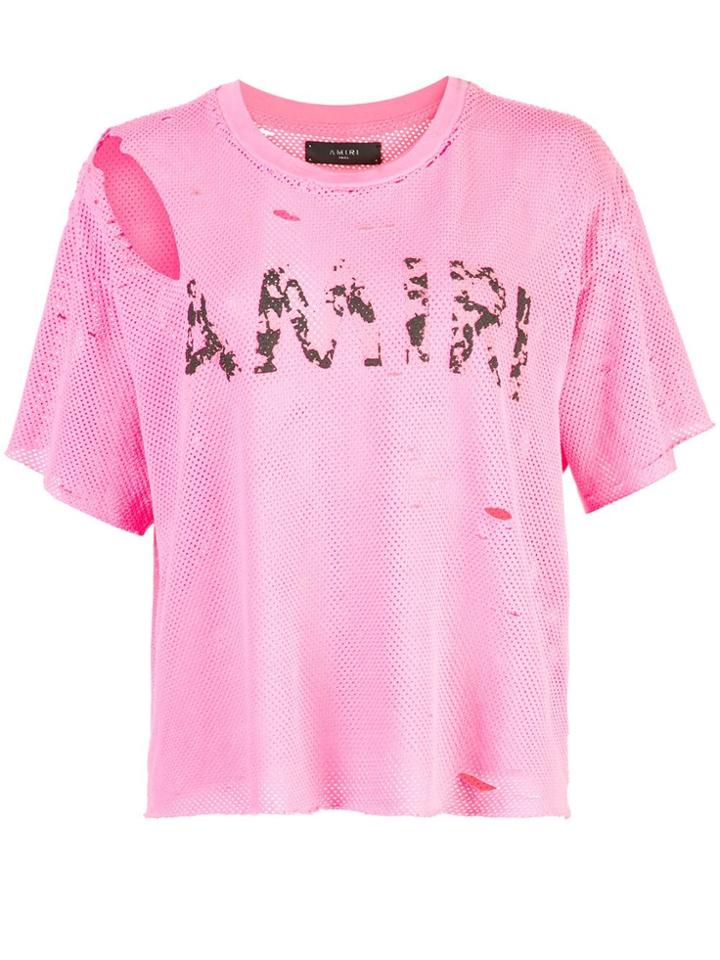 Amiri Logo Distressed Mesh T-shirt - Pink