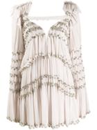 Raisavanessa Embroidered Pleated Mini Dress - Neutrals