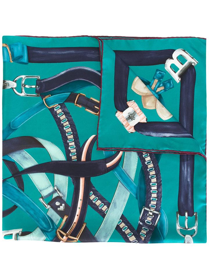 Bally Belt Print Scarf, Women's, Blue, Silk
