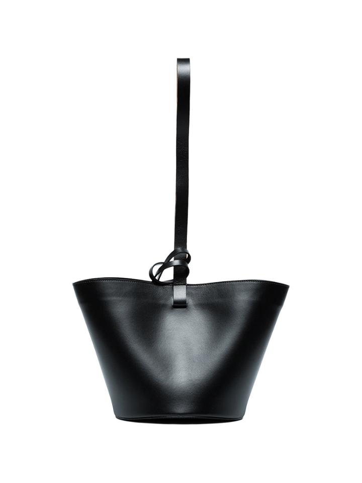Building Block Black Leather Bucket Bag
