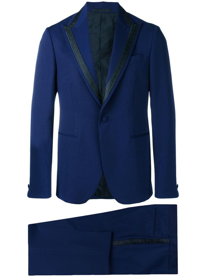 Versace Single Breasted Jacquard Detailed Suit - Blue