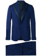 Versace Single Breasted Jacquard Detailed Suit - Blue