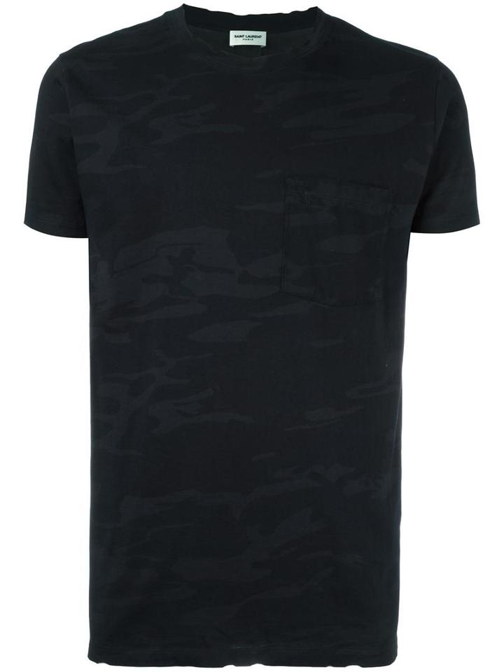 Saint Laurent Distressed Camouflage Print T-shirt, Men's, Size: Large, Black, Cotton