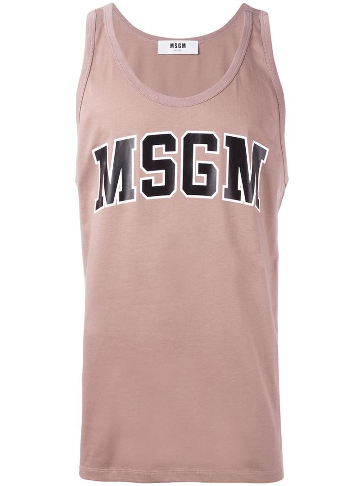 Msgm - Logo Print Top - Men - Cotton - M, Pink/purple, Cotton