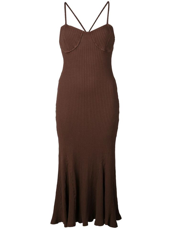 Callipygian Ribbed Knit Midi Dress - Brown