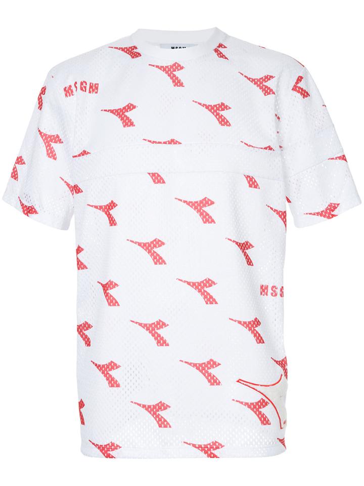 Msgm Msgm X Diadora Logo Print Perforated T-shirt - White
