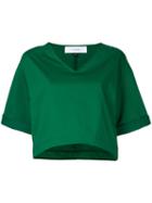 Le Ciel Bleu - V Neck Top - Women - Cotton/polyester - 36, Green, Cotton/polyester