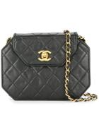 Chanel Vintage Geometric Flat Shoulder Bag - Black