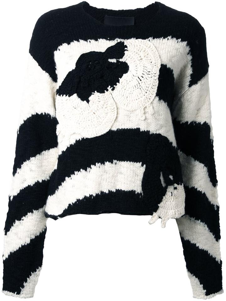 Jay Ahr Patched Striped Pullover, Women's, Size: 40, Black, Wool