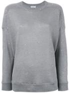 Brunello Cucinelli - Glitter Embellished Top - Women - Silk/linen/flax/polyamide - S, Women's, Grey, Silk/linen/flax/polyamide