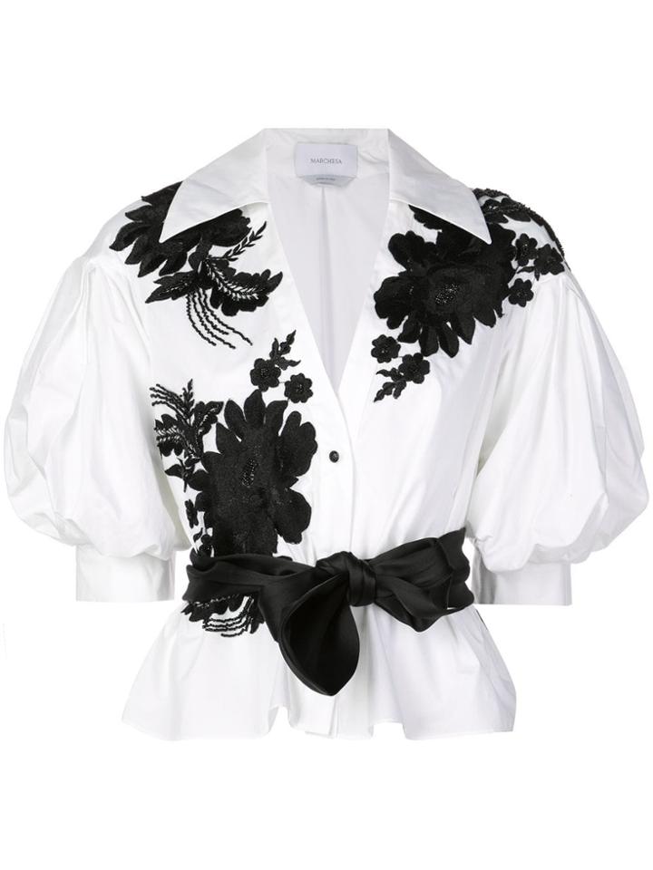Marchesa Floral Brocade Blouse - White