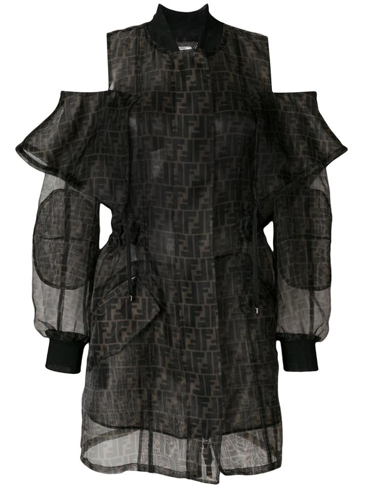 Fendi Off-shoulder Ff Logo Coat - Black