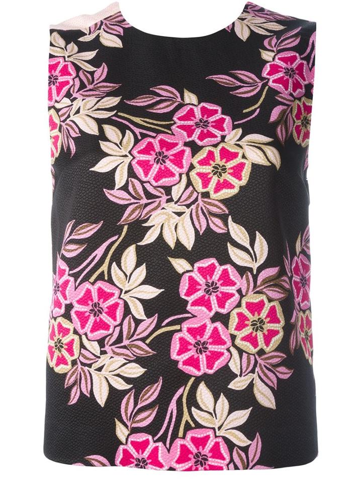 Msgm Floral Print Tank Top, Women's, Size: 40, Black, Viscose/cotton