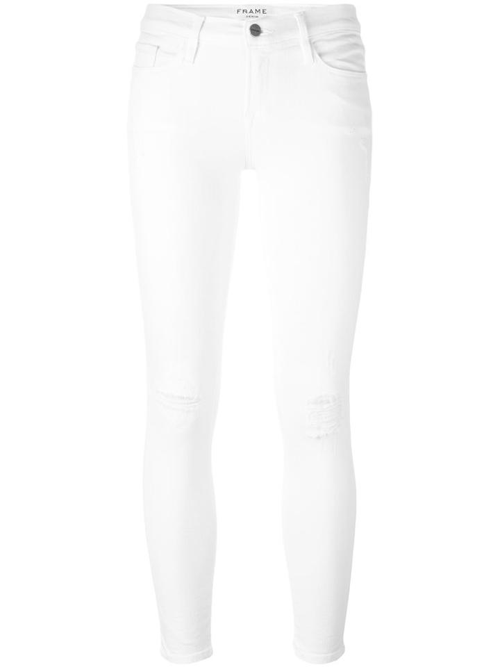 Frame Denim Distressed Skinny Jeans, Women's, Size: 27, White, Cotton/polyester/spandex/elastane