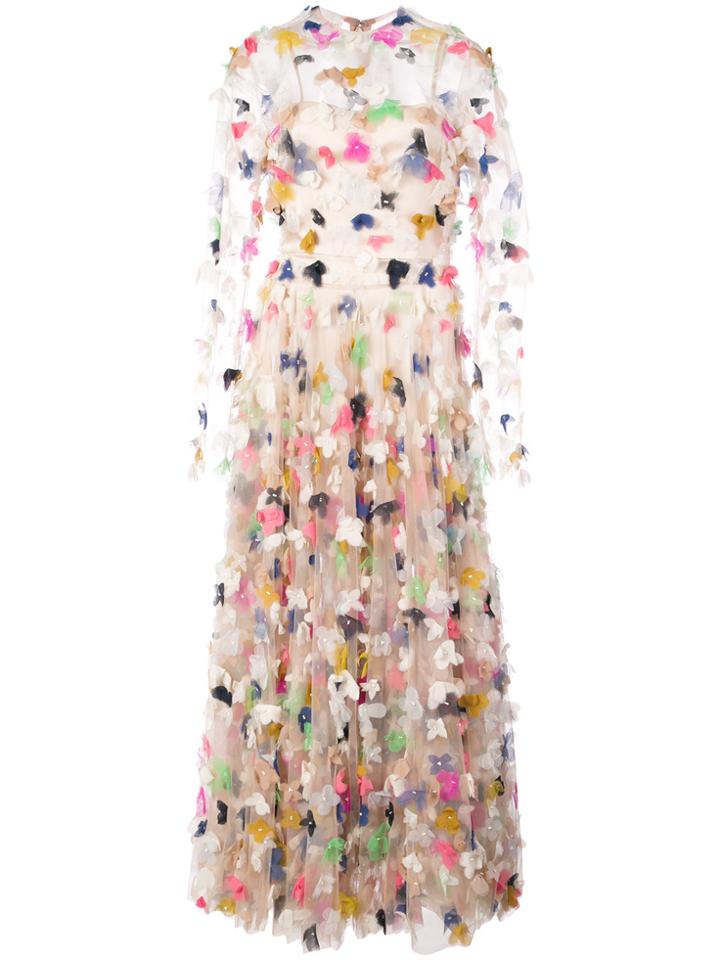 Christian Siriano Floral-embroidered Flared Dress - Multicolour
