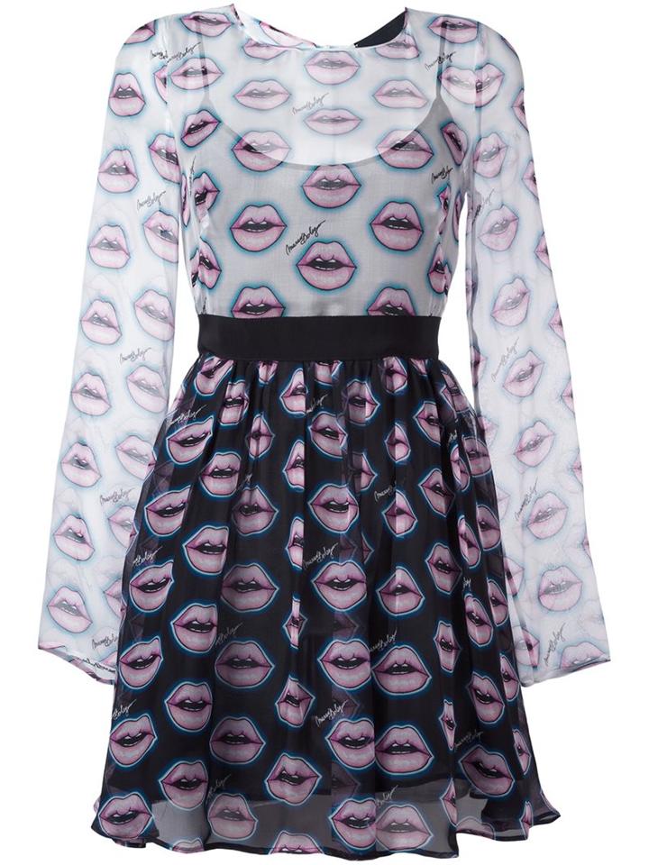 Marco Bologna 'lips' Motif Flared Dress, Women's, Size: 40, Black, Silk