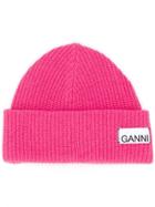 Ganni Logo Ribbed Beanie - Pink