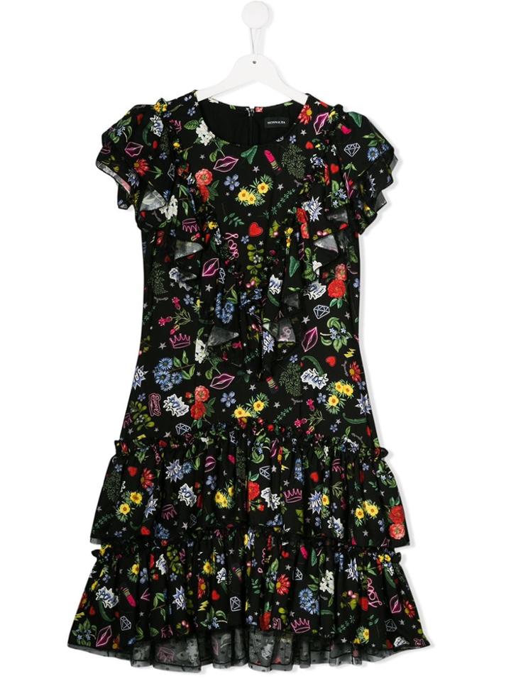 Monnalisa Floral Print Dress - Black