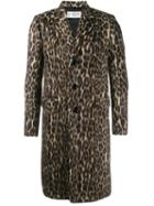 Saint Laurent Leopard Print Coat, Men's, Size: 46, Brown, Alpaca/virgin Wool/cashmere/cotton