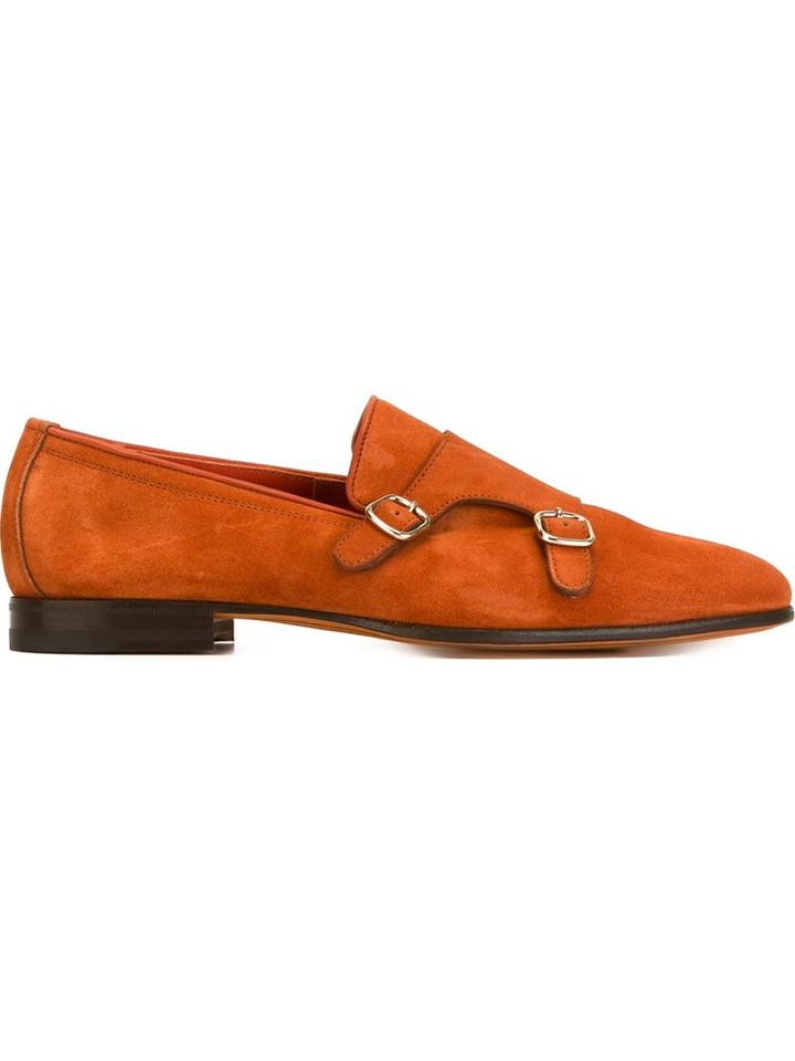 Santoni Monk Loafers, Men's, Size: 9, Yellow/orange, Suede/leather