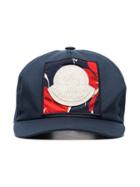 Moncler Blue Logo Embroidered Applique Cotton Baseball Cap
