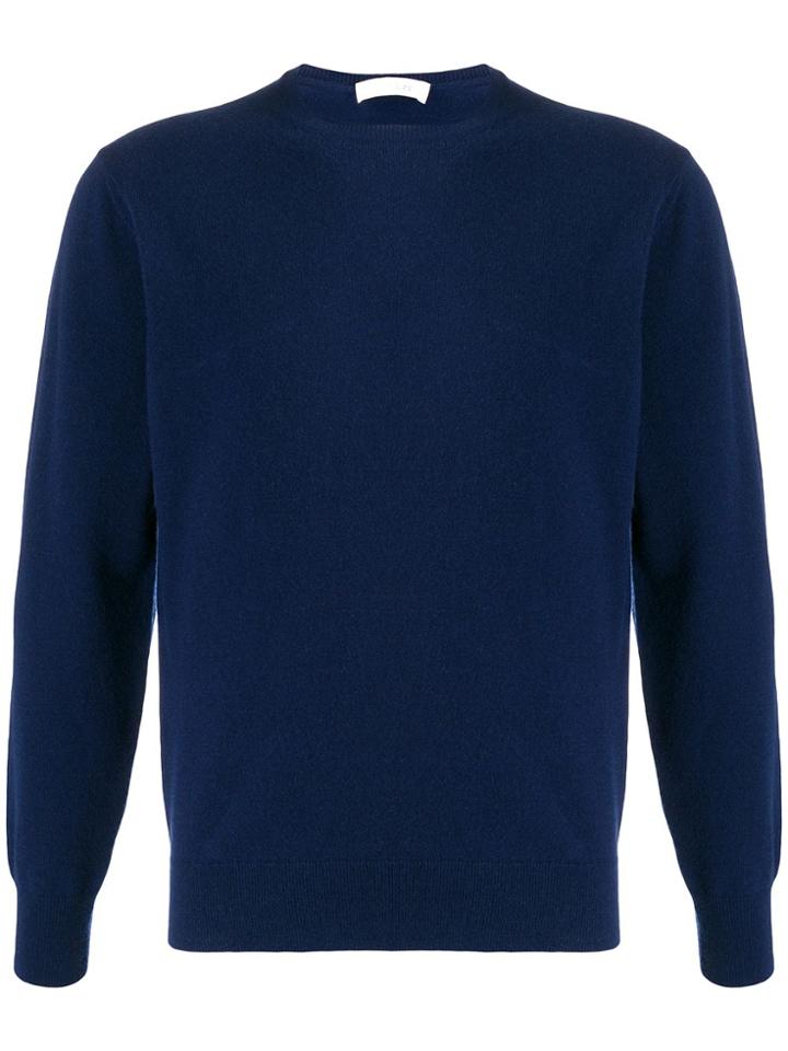 Cruciani Long Sleeved Ribbed Knit Sweater - Blue