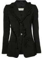 Maison Margiela - Ruffle Trim Blazer - Women - Silk/spandex/elastane/viscose - 44, Black, Silk/spandex/elastane/viscose