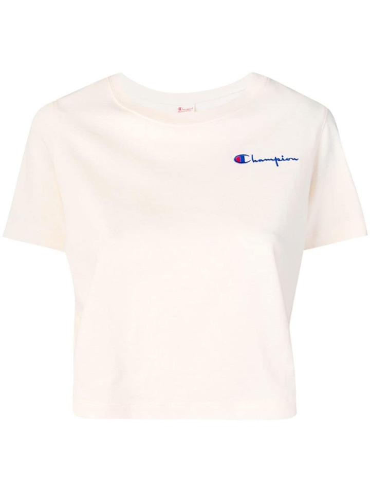 Champion Logo Embroidered Crop T-shirt - Neutrals
