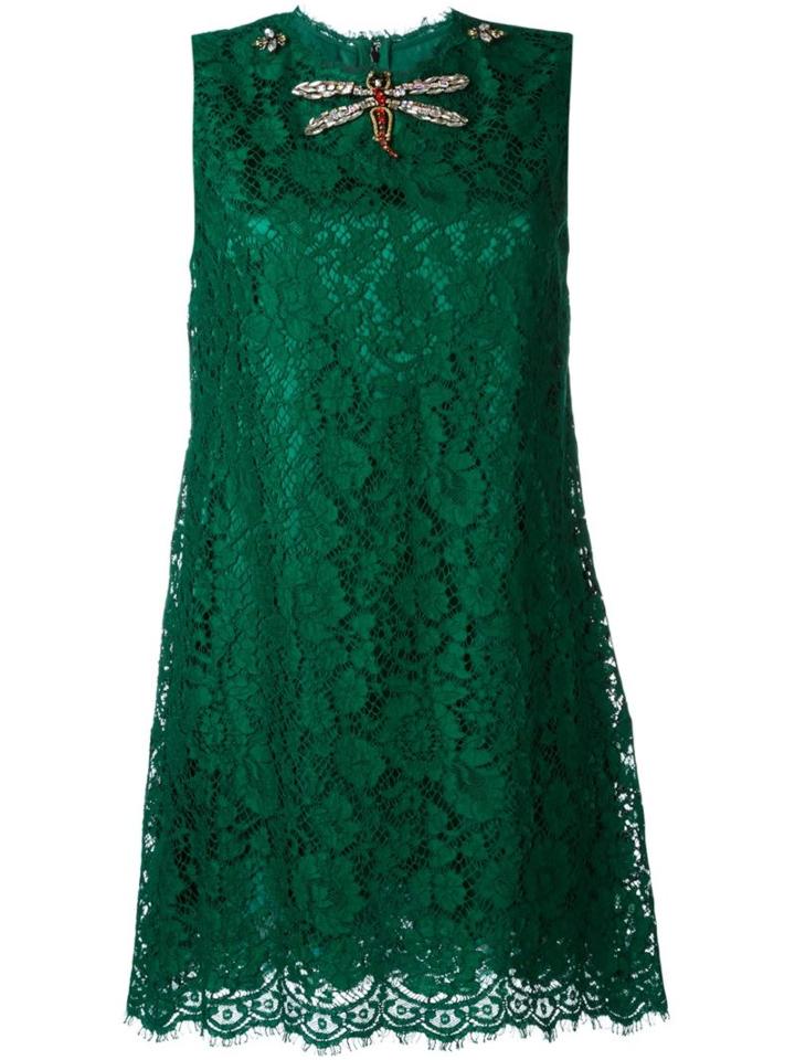 Dolce & Gabbana Embellished Lace Dress, Women's, Size: 38, Green, Cotton/viscose/nylon/polyester