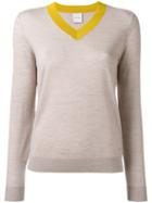Paul Smith - Bicolour V-neck Jumper - Women - Wool - M, Nude/neutrals, Wool