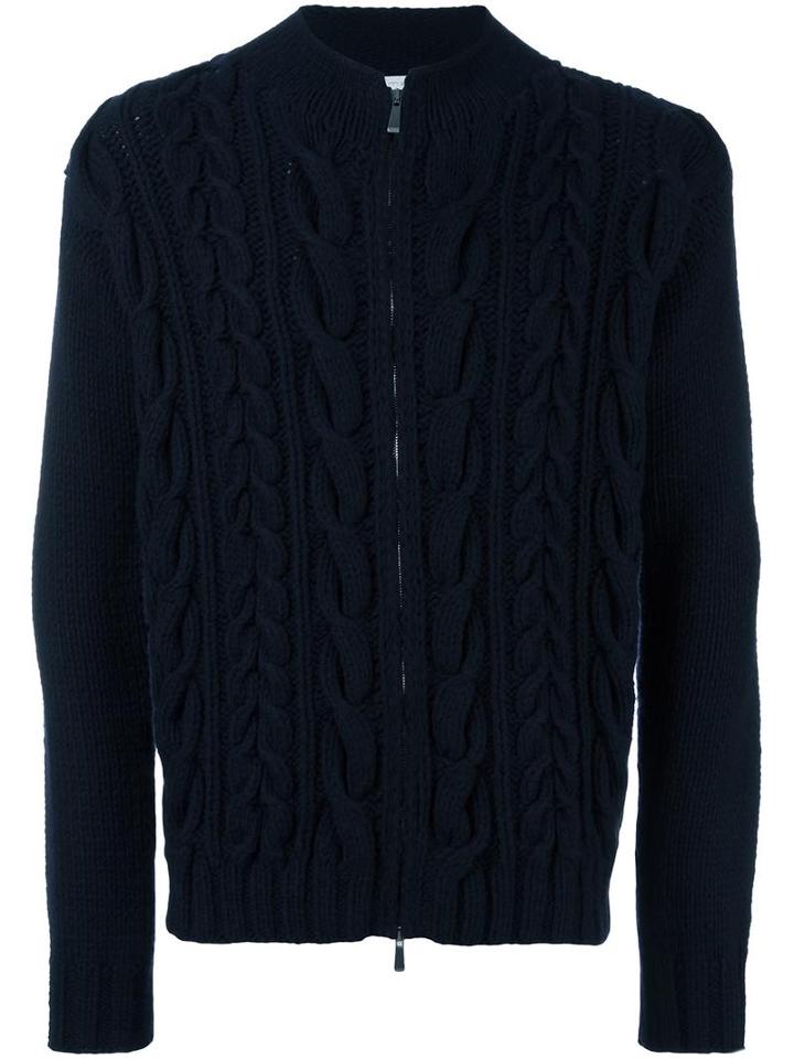Malo Cable Knit Zip Cardigan, Men's, Size: 50, Blue, Cashmere