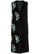 Liska Sleeveless Floral Print Coat, Women's, Size: 42, Black, Mink Fur/silk