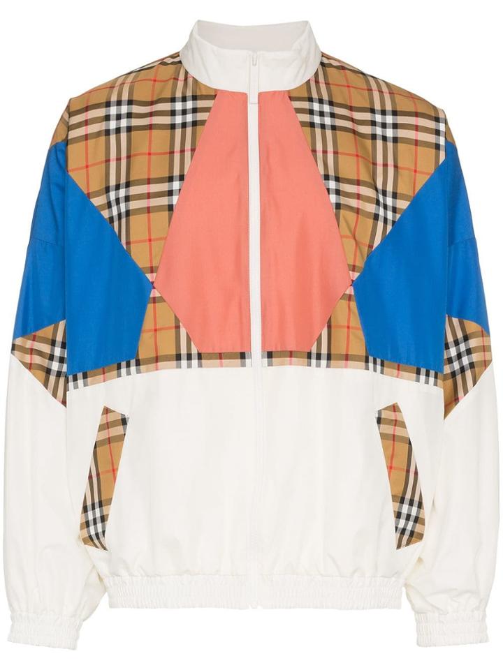 Burberry Check Print Cotton Track Jacket - White