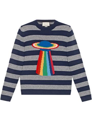 Gucci Planet Intarsia Striped Sweater - Blue