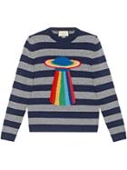 Gucci Planet Intarsia Striped Sweater - Blue