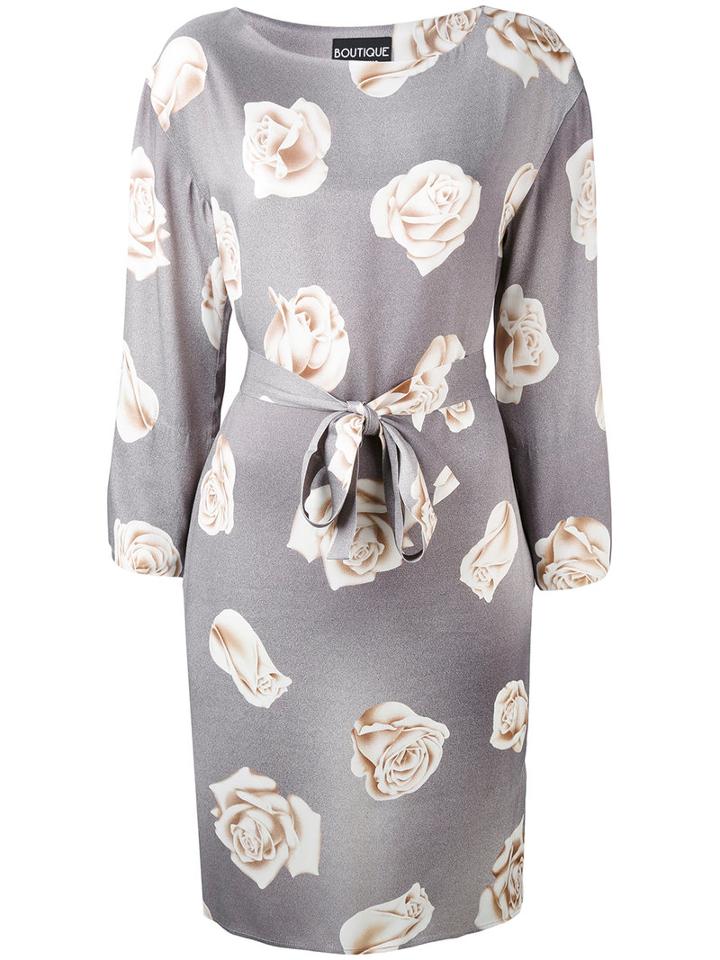 Boutique Moschino - Floral Print Belted Dress - Women - Rayon - 42, Grey, Rayon