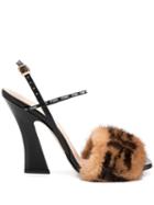 Fendi Mink Fur Logo Sandals - Brown