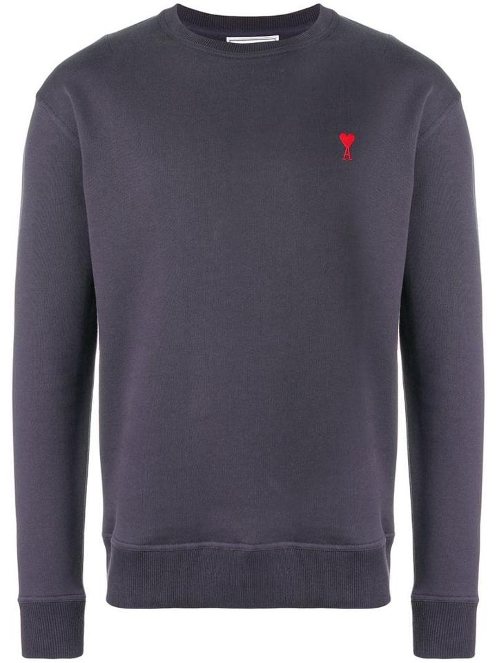 Ami Paris Crewneck Sweatshirt With Red Ami De Coeur Embroidery - Blue