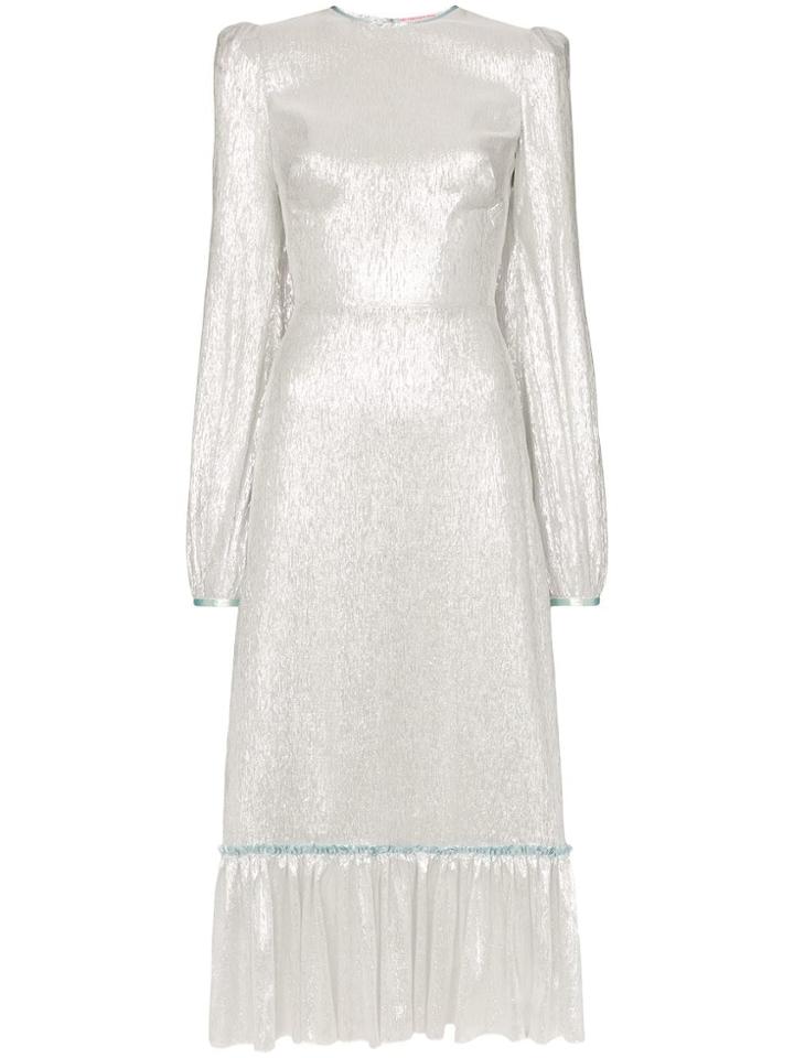 The Vampire's Wife Lamé Ruffle Hem Silk Blend Dress - Silver