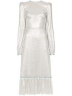 The Vampire's Wife Lamé Ruffle Hem Silk Blend Dress - Silver