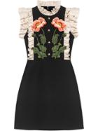 Gucci Floral Embroidered Wool Silk Dress - Black