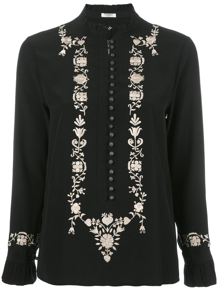 Vilshenko Floral Embroidery Blouse, Women's, Size: 10, Black, Silk