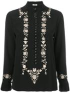 Vilshenko Floral Embroidery Blouse, Women's, Size: 10, Black, Silk
