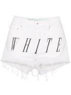 Off-white Front Logo Shredded Denim Shorts