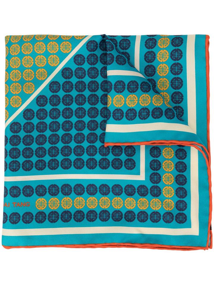 Shanghai Tang Geometric Shòu Print Pocket Square - Blue